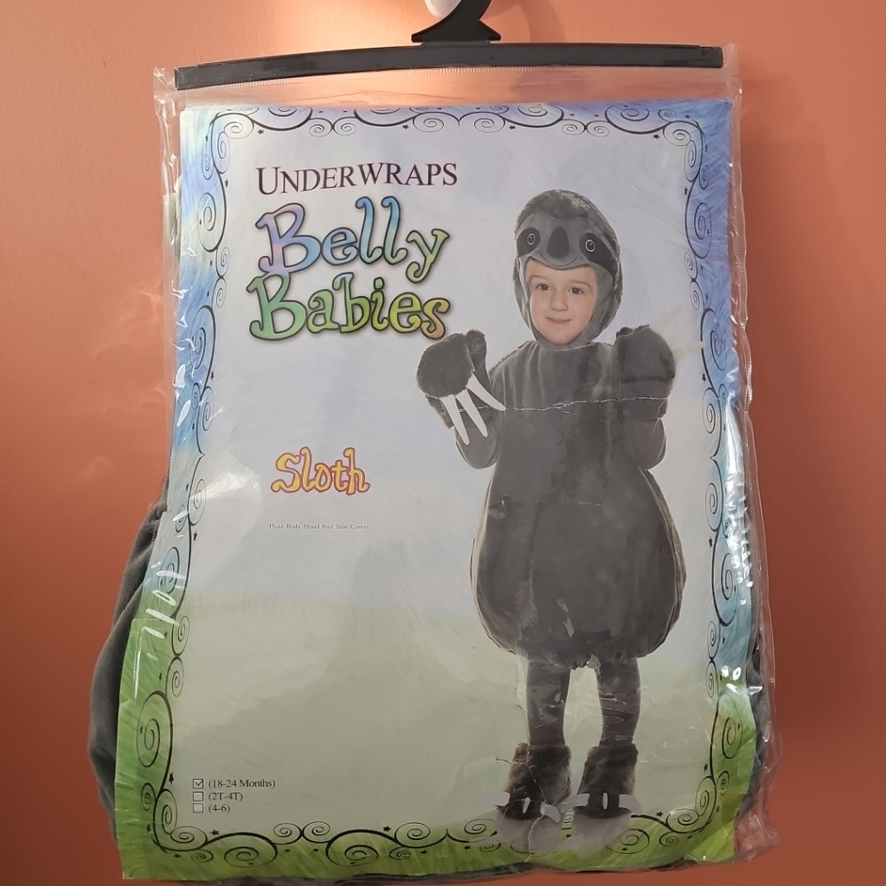 NIP Underwraps Belly Babies Size 18-24 Months Sloth Halloween Costume Boy Girl